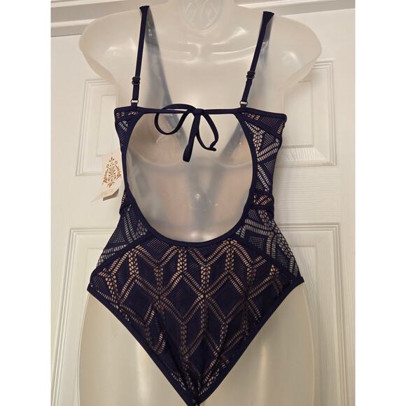 BECCA® by Rebecca Virtue Color Play Crochet Plunge One Piece Swimsuit, Small NWT - Picture 5 of 7